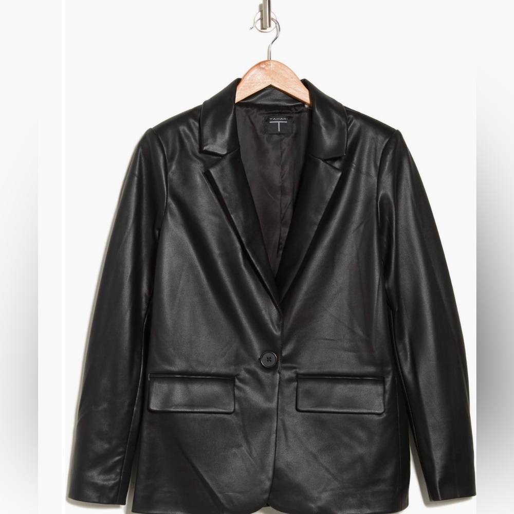 Tahari Black Faux Leather Blazer